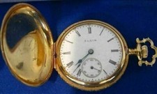 ANTIQUE 14K YELLOW GOLD ELGIN HUNTERS POCKETWATCH PERFECT CONDITION 19489