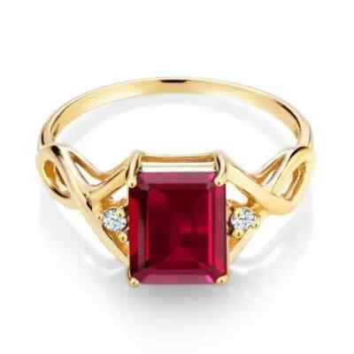 2Ct Emerald Cut Lab-Created Red Ruby Women's Ring 14K Yellow Gold Plated Silver