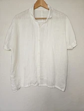 CP Shades Boxy Linen Cap Sleeve Top Size Small Ivory Button Down
