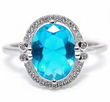 3CT Blue Topaz  White Topaz 925 Solid Sterling Silver Ring Jewelry Sz 6