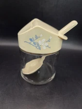 Vintage Corelle Coordinates Gemco Blue Floral Cream Sugar Bowl With Spoon