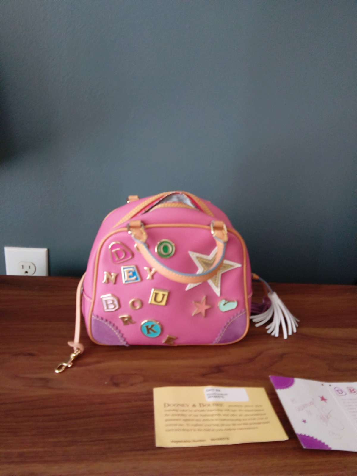 Rare Y2K Vtg 2004 Dooney & Bourke Lindsay Lohan Charms Raspberry #7 Mini Bowler image 9