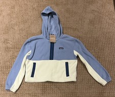 NWT Patagonia Kids Half Zip Microdini Fleece Cropped Hoodie plume gray Sz M 10