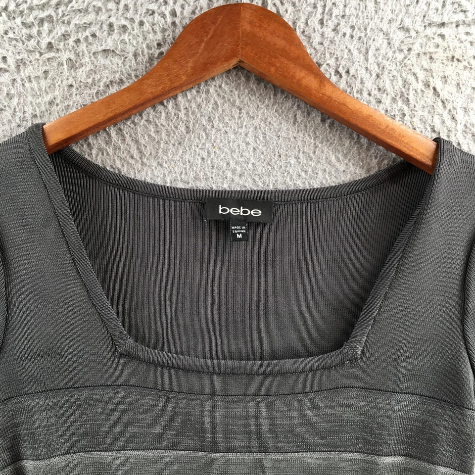 Vestido Bebe Bodycon Para Mujer M Gris Rayas Tejido Manga Corta Cuello Cuadrado Informal Foto 3 de 4