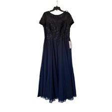 Xscape Navy Blue Sequin Lace Chiffon A-Line Evening Gown Formal Dress NEW