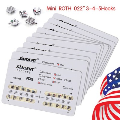 200 Dental Orthodontic Brackets Braces Mini Roth Slot.022 3-4-5 Hook #2 10PACKS