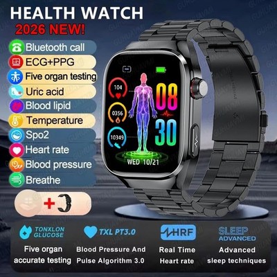 Smartwatch Blutdruck EKG + PPG Harnsäure Herzfrequenz Körper Analyse Gesundheit
