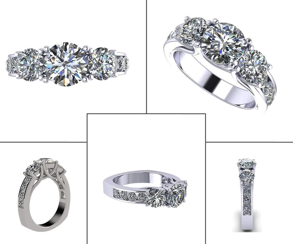 Platinum Plated Silver Lucita Euro Style Shank CZ 3 Stone Ring 2.50 CTW - Sz 11 - Image 2 of 4