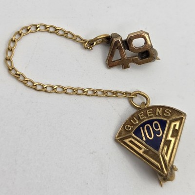 Vtg Lapel Pin Queens Public School 109 1949 Fishman's 1/10 10K Gold Filled 1.64g