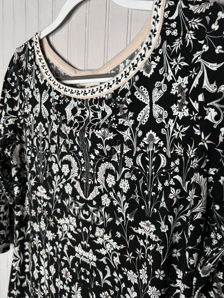 Vestido Max Studio para mujer mediano negro blanco floral manga 3/4 tejido elástico NUEVO Foto 3 de 4