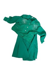 Vintage REGAL Emerald Green Studded Jacket  Skirt Set USA Made Crinkle Fabric