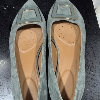 Geox Women s Green Suede Pointed Toe Slip-On Flats Solid EU 39 US 8