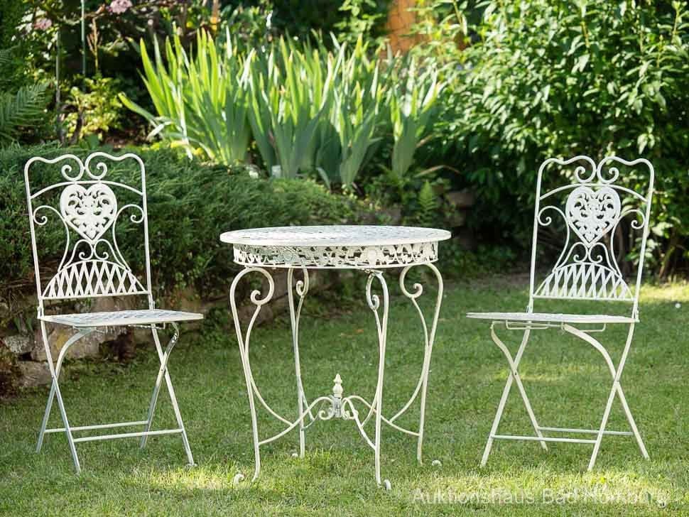 Tavolo da giardino e 2 sedie tavolo bistrot ferro giardino stile antico arredo giardino bianco foto 2