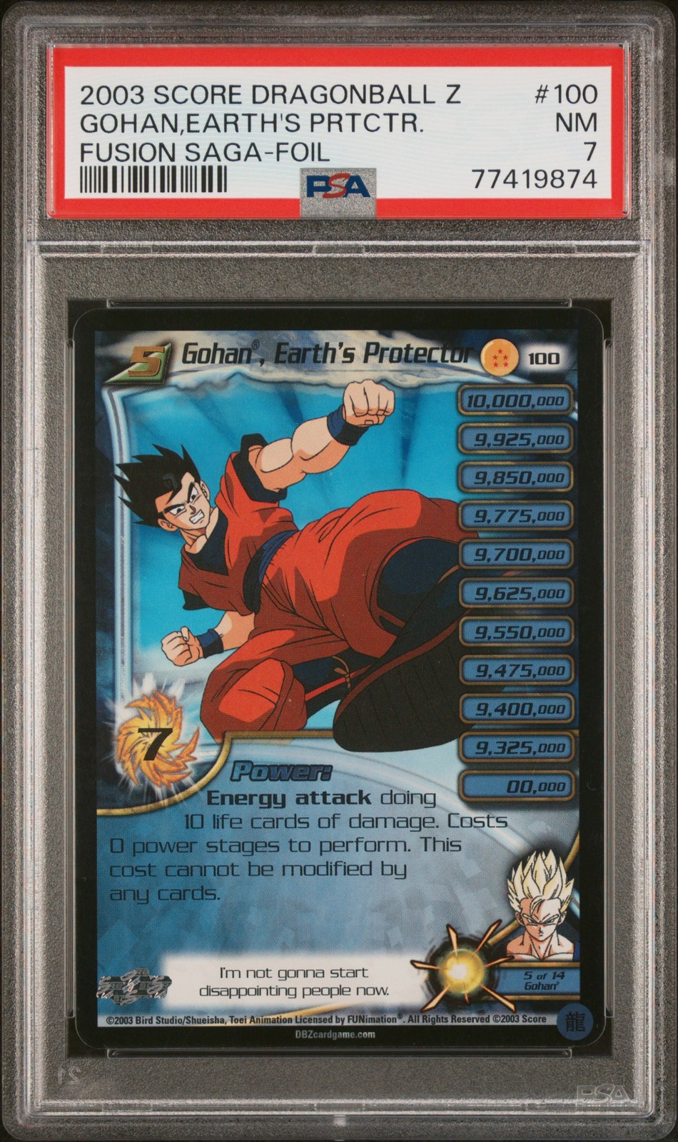 2003 SCORE DRAGON BALL Z FUSION SAGA #100 GOHAN, EARTH'S PROTECTOR FOIL PSA 7