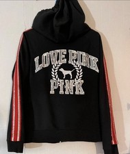 Victoria's Secret PINK Y2K LOVE PINK Sequined Dog Bling Zip Hoodie Black Large