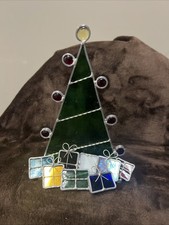 Vintage Stained Glass Christmas Tree Sun catcher Shelf Decor