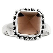 Natural Smoky Quartz - Brazil 925 Sterling Silver Ring s.8 Jewelry R-1196