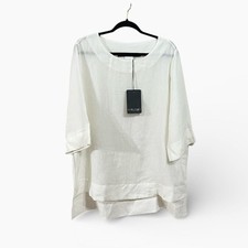 Marina Rinaldi White Linen Asymmetrical Hem Tunic Blouse Size US 12 NWT