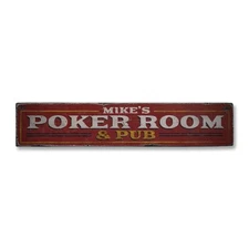 Poker Room & Pub, Custom Game Room - Rustic Distressed Wood Sign