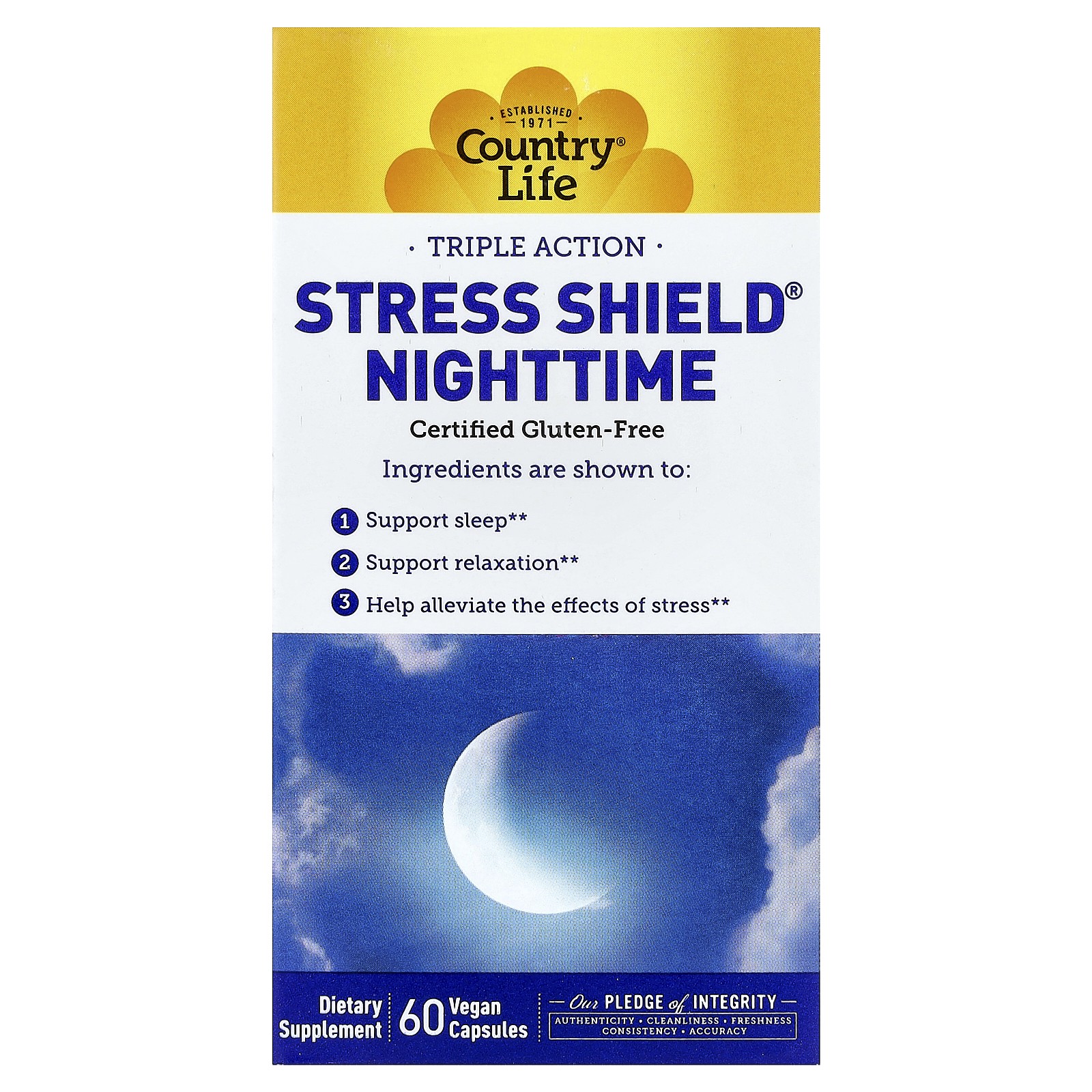 Stress Shield  Nighttime, Triple Action, 60 Vegan Capsules