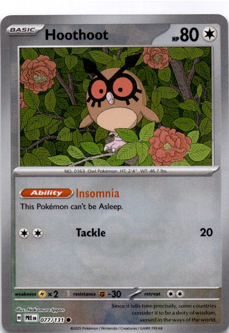 2025 Hoothoot (Poke Ball Pattern) Common SV: Prismatic Evolutions 077/131 NM