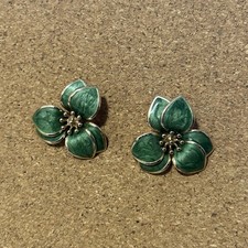 Floral Green Enamel Flower Stud Earrings
