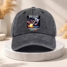 Artemis II Back To The Moon Baseball Cap Space Rocket Graphic Washed Dad Hat