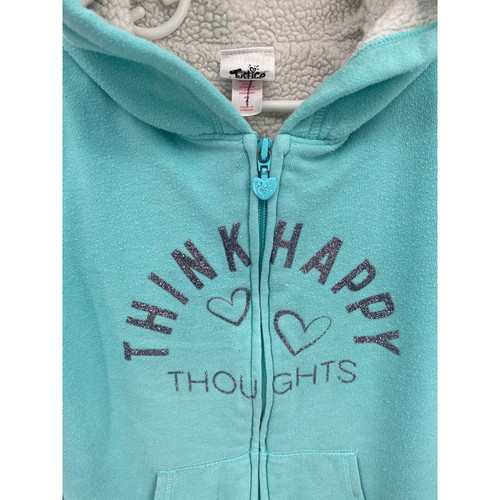 Justice Teal Blue Full Zip Girls Think Happy Thoughts Sherpa Lined Hoodie 7 - Picture 2 of 6