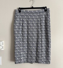 Anthropologie Maeve Emmy Skirt Textured Geometric Pencil Blue W/ Gold Thread