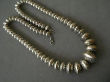 L YAZZIE Native American Ster Silver Seamless Saucer Navajo Pearls Bead Necklace