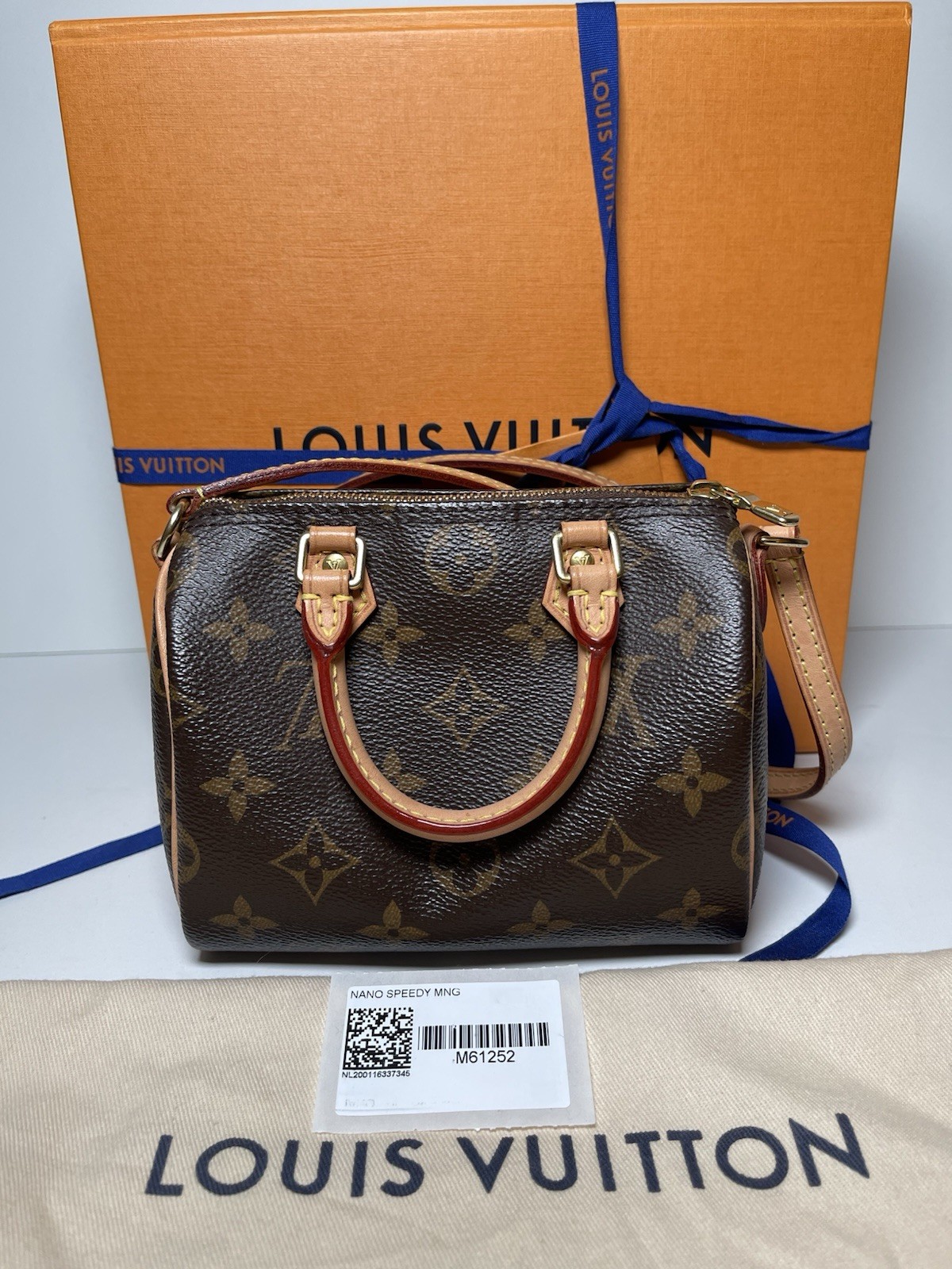 Louis Vuitton Nano Speedy Monogram Brown Leather Crossbody Original Owner Rare