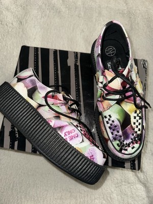 Neu ohne Etikett Damen TUK Schuhe, Größe 3, Candy Hearts Print, Creeper, Oxford, Retro, Emo