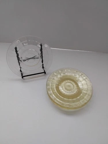 Vtg Anchor Hocking Block Optic Yellow Depression Glass 6 1/4" Dessert Plates (6)