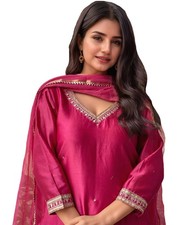 GoSriKi Women's Rayon Viscose Straight Embroidered Kurta with Pant  Dupatta