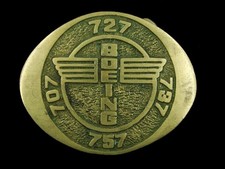SJ07158 VINTAGE 1970s BOEING 707 727 737 757 SOLID BRASS BELT BUCKLE