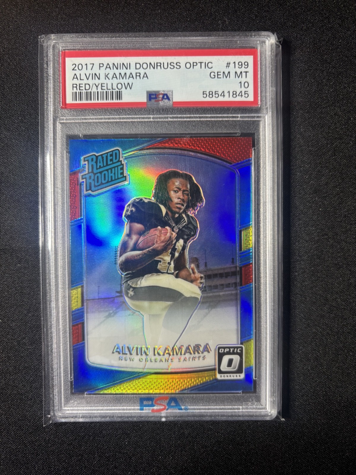 2017 Donruss Optic - Rated Rookie Alvin Kamara #199 Red Yellow Prizm (RC) PSA 10