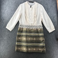 Kensie Sheath Dress Womens Large Cream Pintuck Bodice Top Metallic Thread Skirt