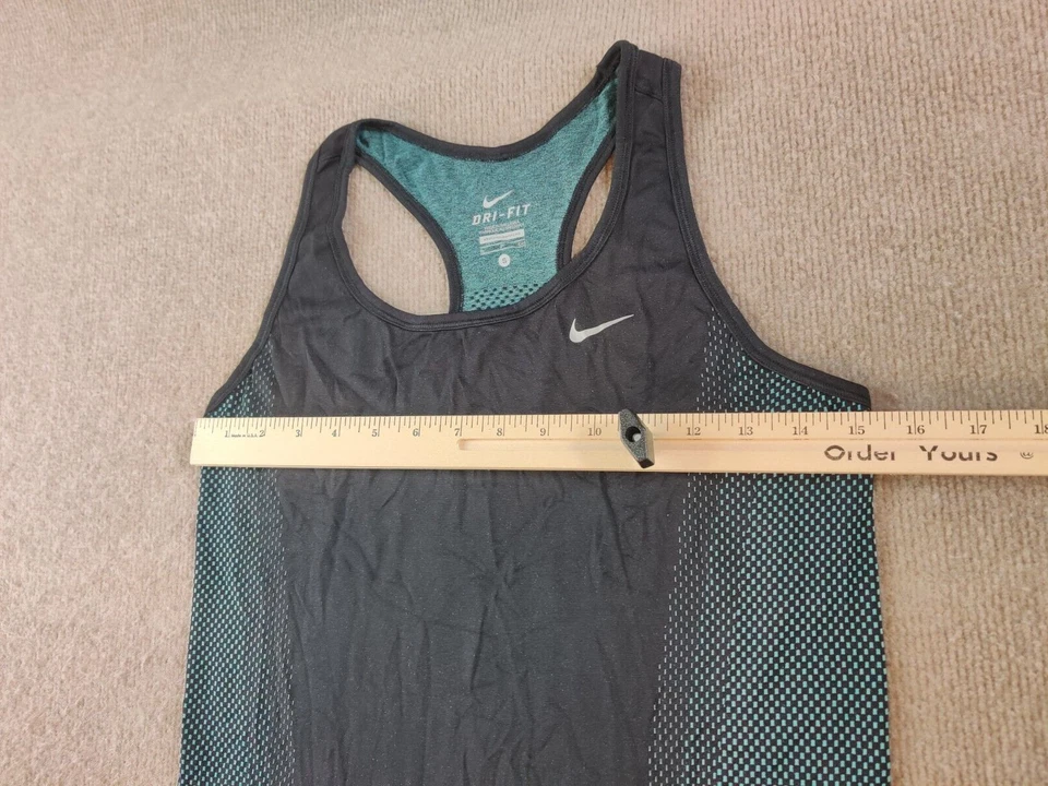 Женская майка Nike S Dri Fit Run Fast Live Fearless Racer сзади черная зеленая точка - Изображение 2 из 4