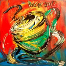 IMPRESSIONIST MODERN ART STRETCHED CANVAS  MUSIC COFFEE LANDSCAPE