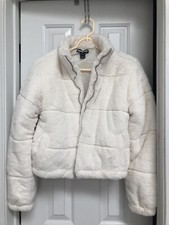 Charlotte Russe Bomber Jacket Size Medium Cropped Front Zip White