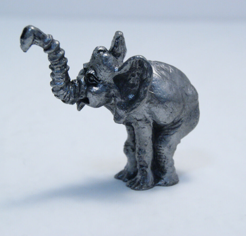 Collectible Elephant Figurine Heavy Pewter Miniature Trunk up Signed Figure Cute