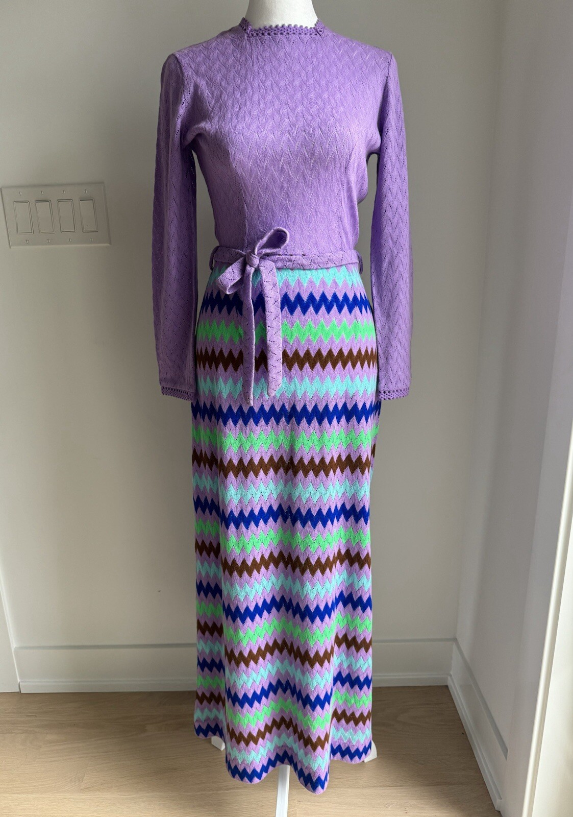 Vintage Wenjilli 70s Purple Knit Maxi Dress Size Small