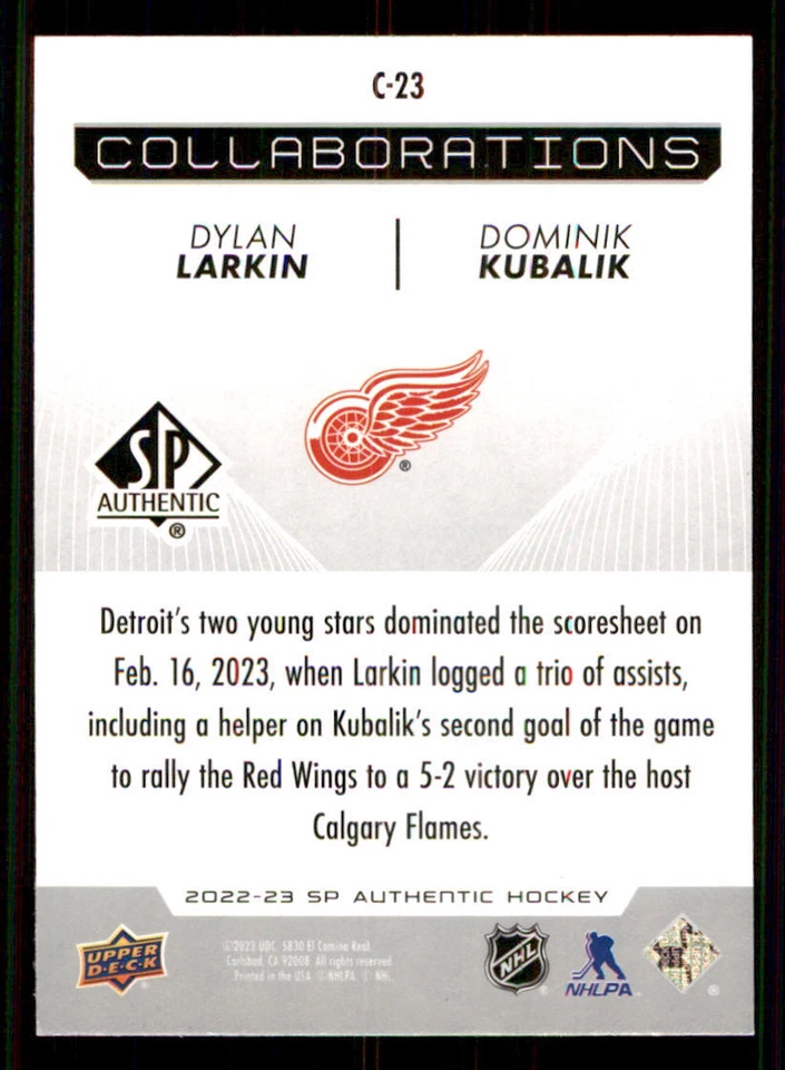 2022-23 SP Authentic Collaborations #C23 Dylan Larkin/Dominik Kubalik - Image 2 of 2