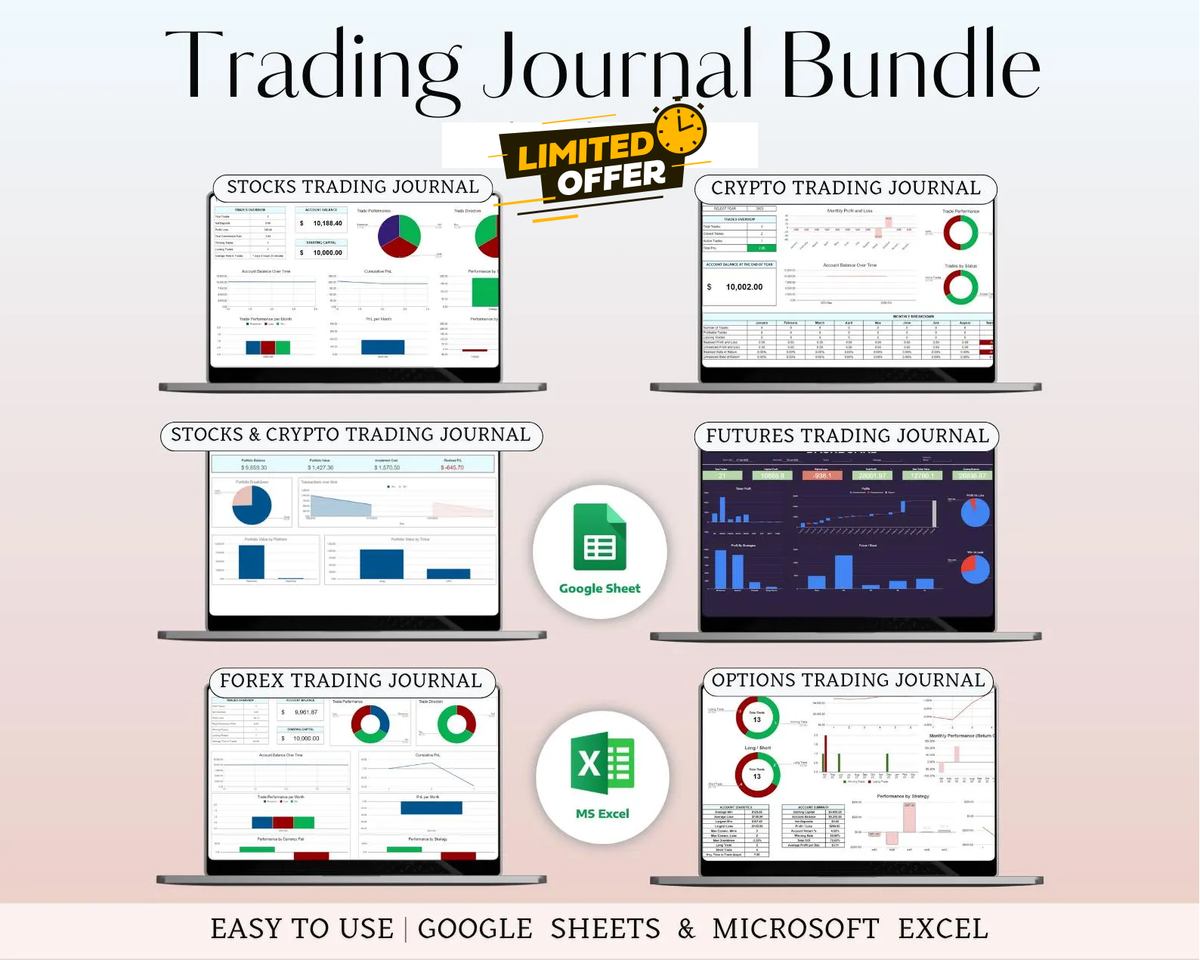 Ultimate Trading Journal Bundle | 6-in-1 Google Sheets & Excel