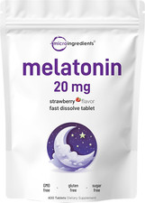 Melatonin 20Mg Tablets, 400 Counts, Natural Strawberry Flavor, Fast Dissolve ...