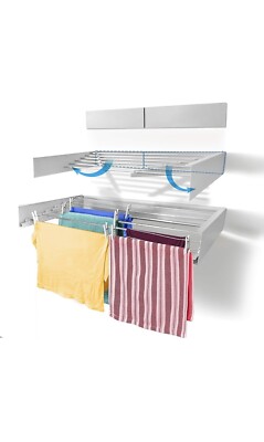 Step Up Laundry Drying Rack Wall Mounted - Retractable - Modern Design White 28''