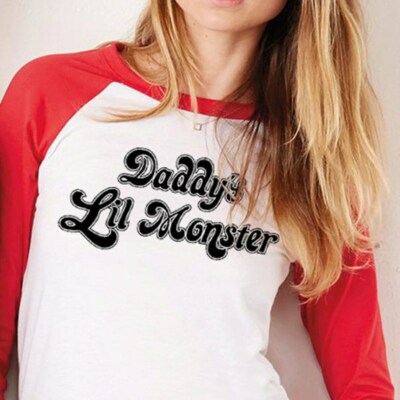 Harley Quinn Cosplay Shirt - Daddy's Lil Monster - Suicide Squad 3/4 Sleeve T