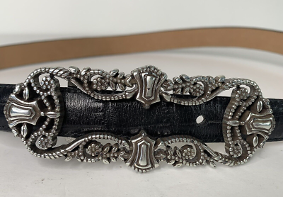 #ad #ad Brighton Women#x27;s Belt Small 28 Black Leather Croc Emboss Silver Frame Buckle $26.38