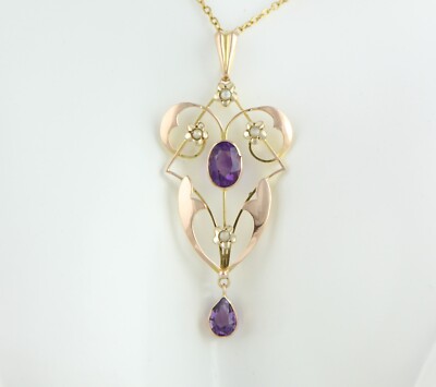 Jugendstil Art Nouveau 9ct Rotgold Anhänger 3ct Cardinal Amethysten + Etui
