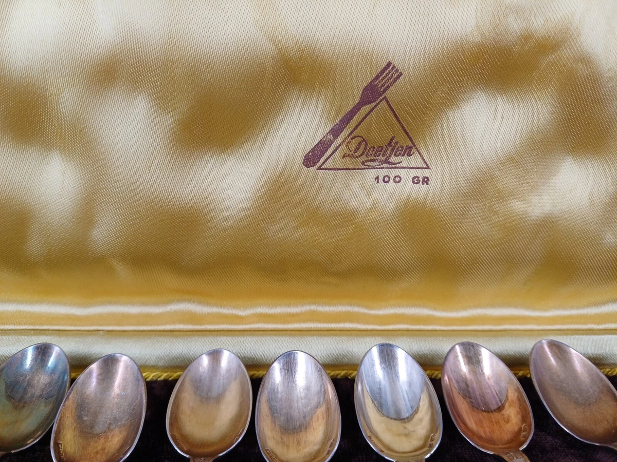 11 cuillères moka café années 1950 – métal argenté à la russe – Deetjen, coffret
